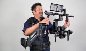 Image of a DJI ronin being used with the Steadimate adpater